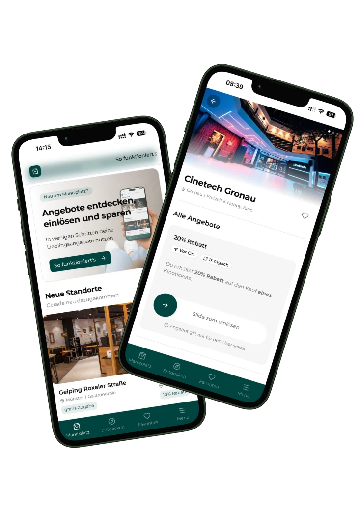 Handy mit Marktplatz und Angebotsansicht